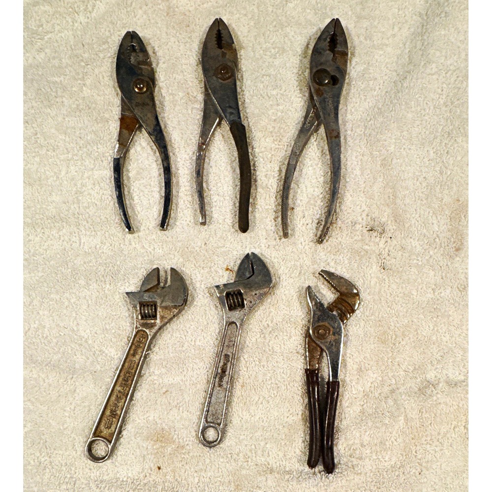 6-Piece Mixed Lot Adjustable Metal Pliers Set & Adjustable Wrench Silver/Black